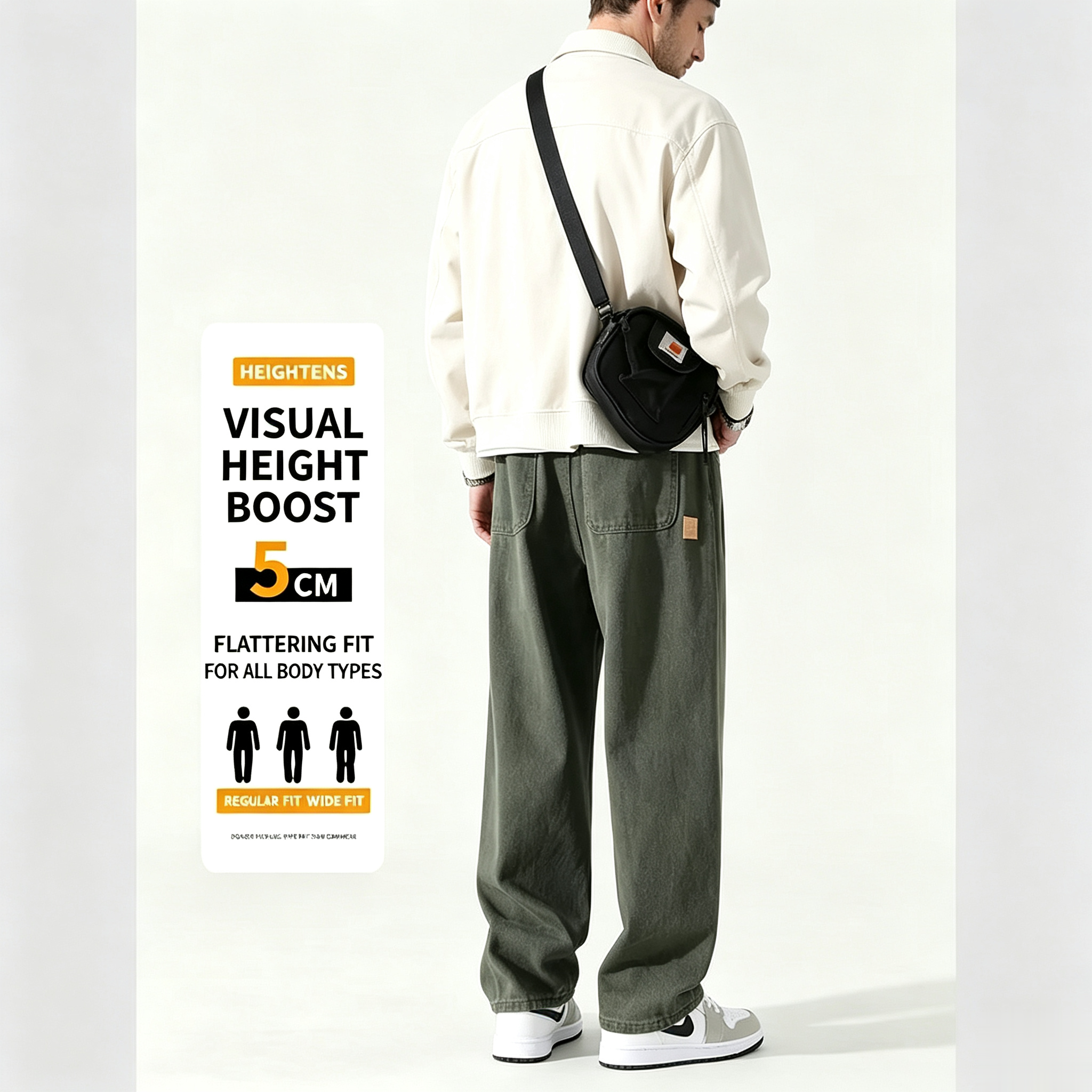 Men’s Streetwear 2‑Piece Matching Outfit Set, Casual Zip‑Up Jacket & Height‑Boost Wide‑Leg Baggy Pants, Versatile Outfit for Sports Travel Dating, Fit for All Body Types