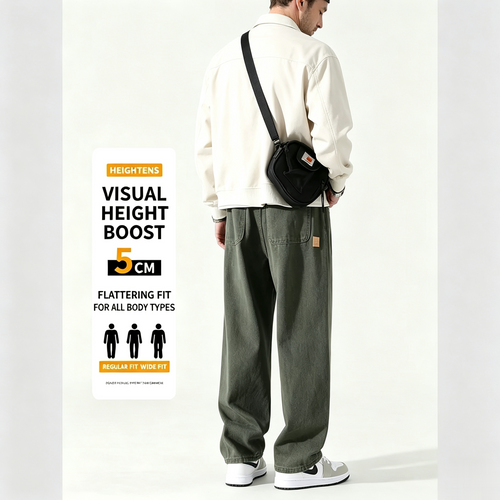Men’s Streetwear 2‑Piece Matching Outfit Set, Casual Zip‑Up Jacket & Height‑Boost Wide‑Leg Baggy Pants, Versatile Outfit for Sports Travel Dating, Fit for All Body Types